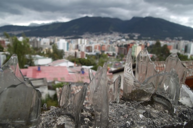 Many homes in the city of Quito have embedded broken bottles in the concrete walls outside their homes - apparently they deter burglary.