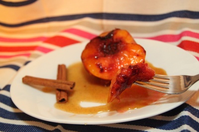 Sauteed peaches with cassia-vanilla syrup